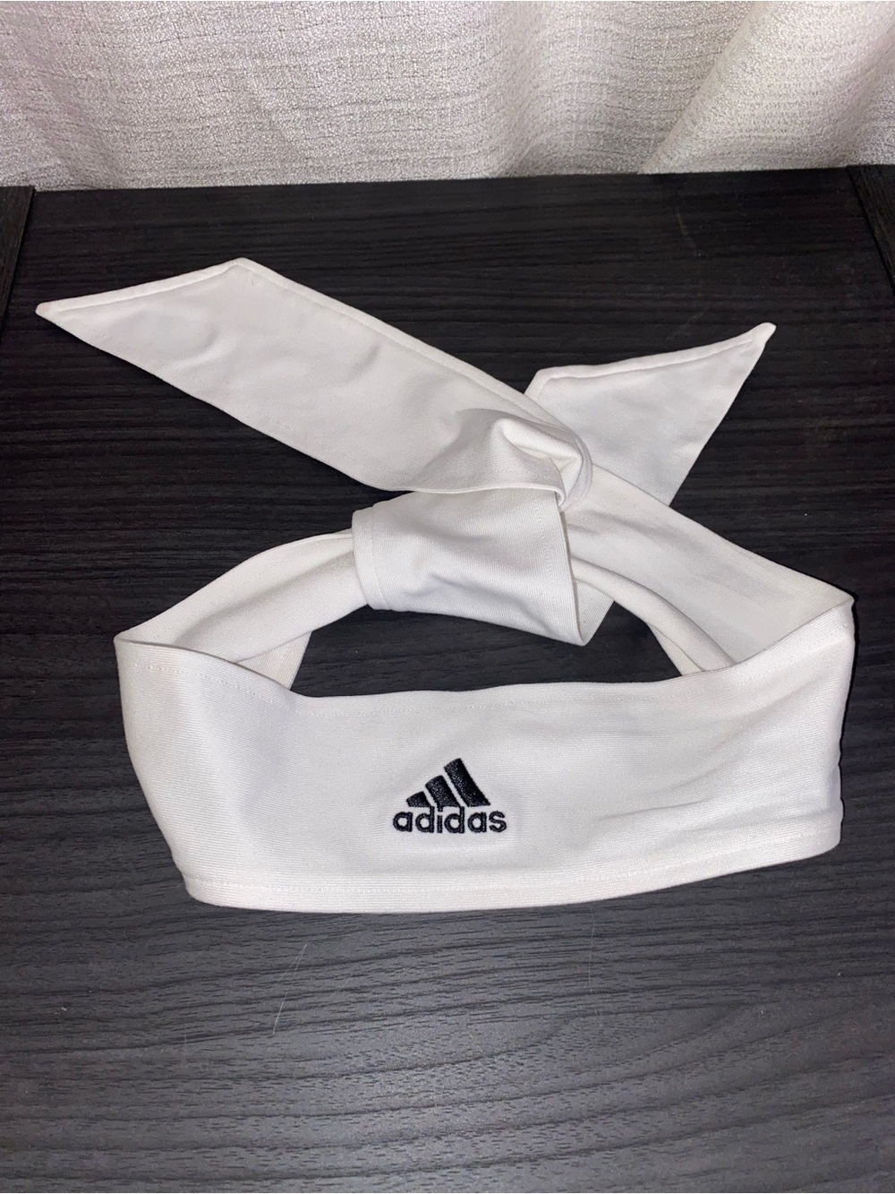 adidas Tennis II Tie Headband White w Black adidas 3 Stripe Embroidered Logo OS